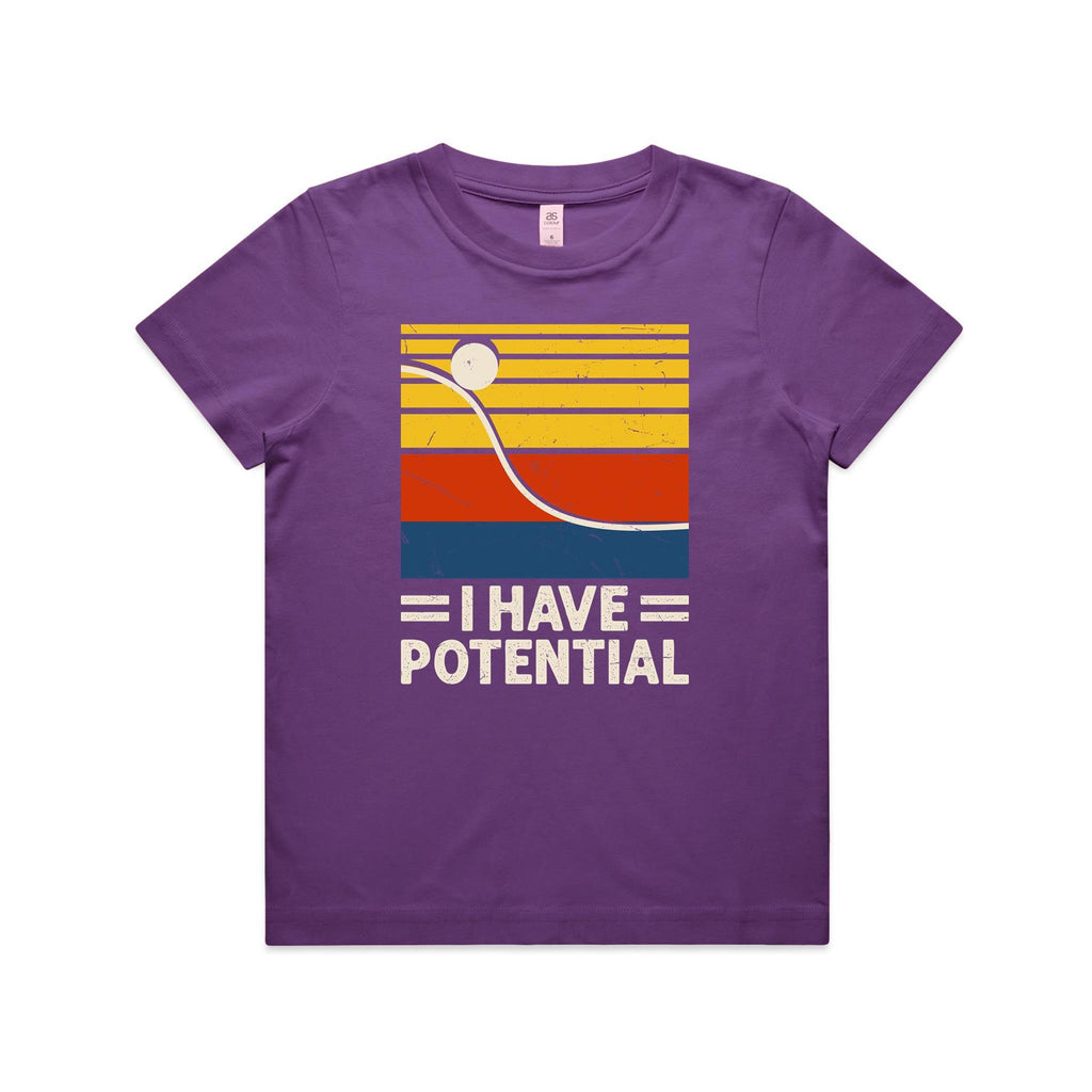 I Have Potential, Physics Kid's AS Colour T-shirt Purple Kids Youth T-shirt Printed In Australia Science