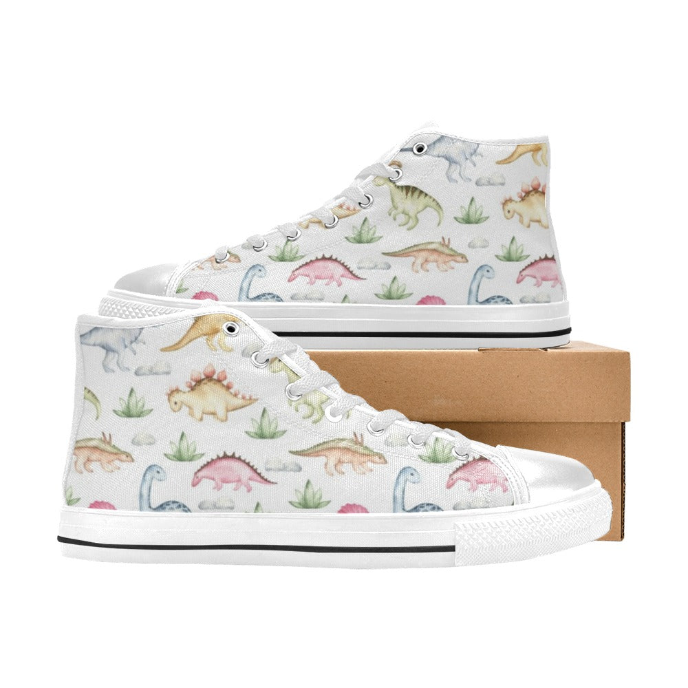 Dinosaur Garden - Kids High Top Canvas Shoes