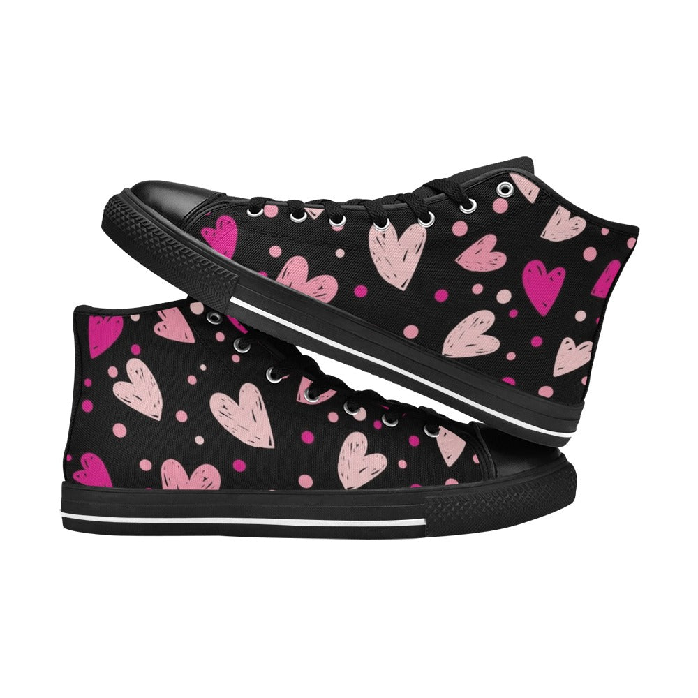 Pink Hearts - Kids' High Top Canvas Shoes Kids High Top Canvas Shoes Love Printed Offshore