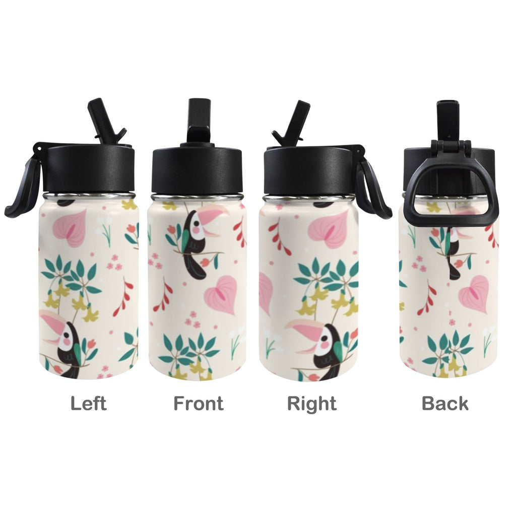 Toucans In Pink 12oz Kids Water Bottle with Straw Lid