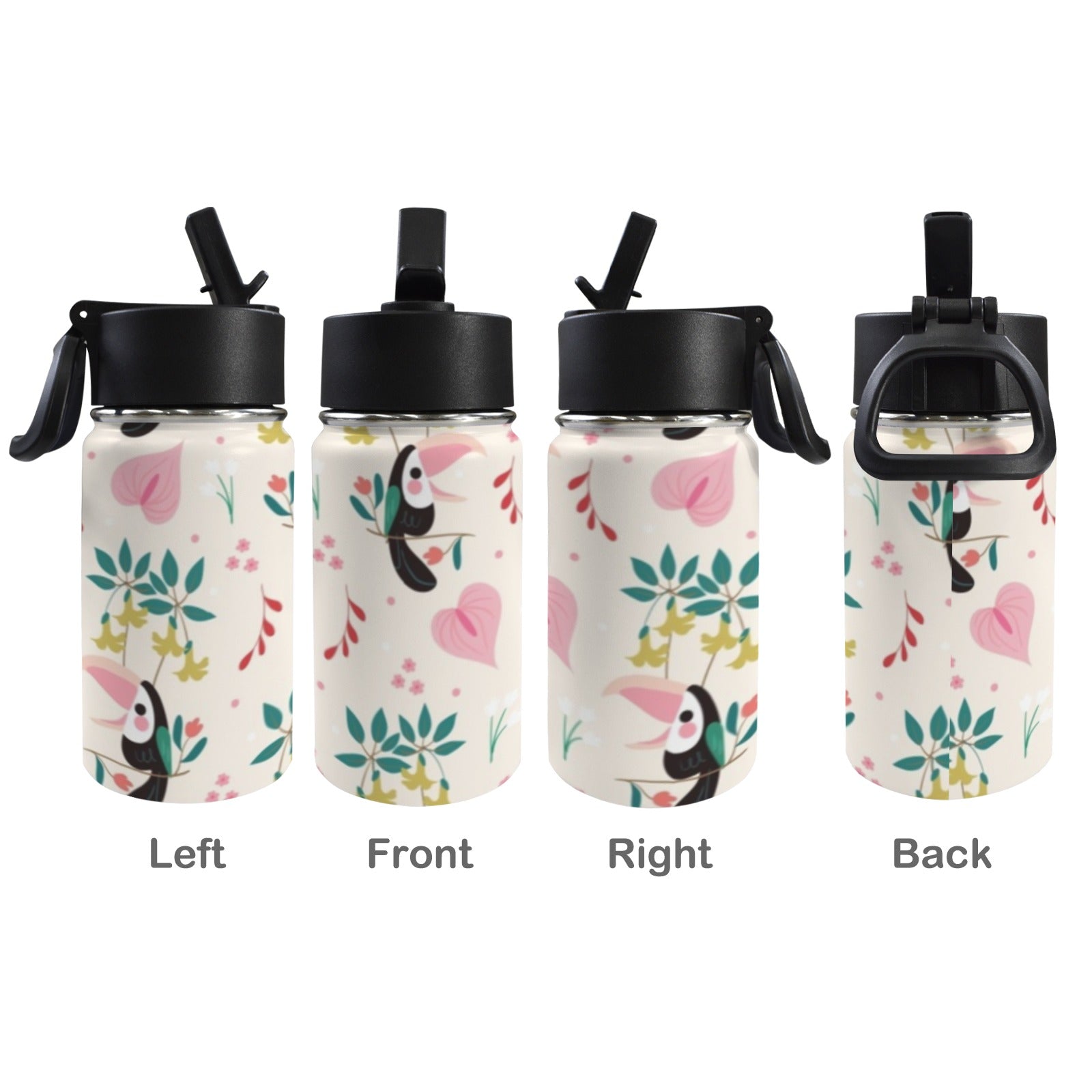 Toucans In Pink 12oz Kids Water Bottle with Straw Lid