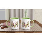 Personalised - Floral Initial - White 11oz Ceramic Mug with Color Inside Personalised 11oz Mug Customise Globally Fulfilled Name Personalise