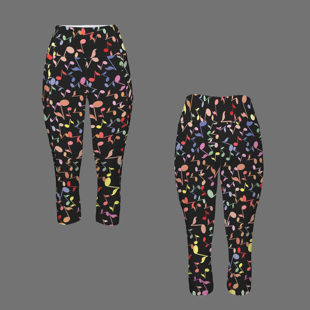 Quavers, Music Notes Women's High Waist Pocket Capri Yoga Leggings Women's High Waist Capri Yoga Leggings Music Printed Offshore