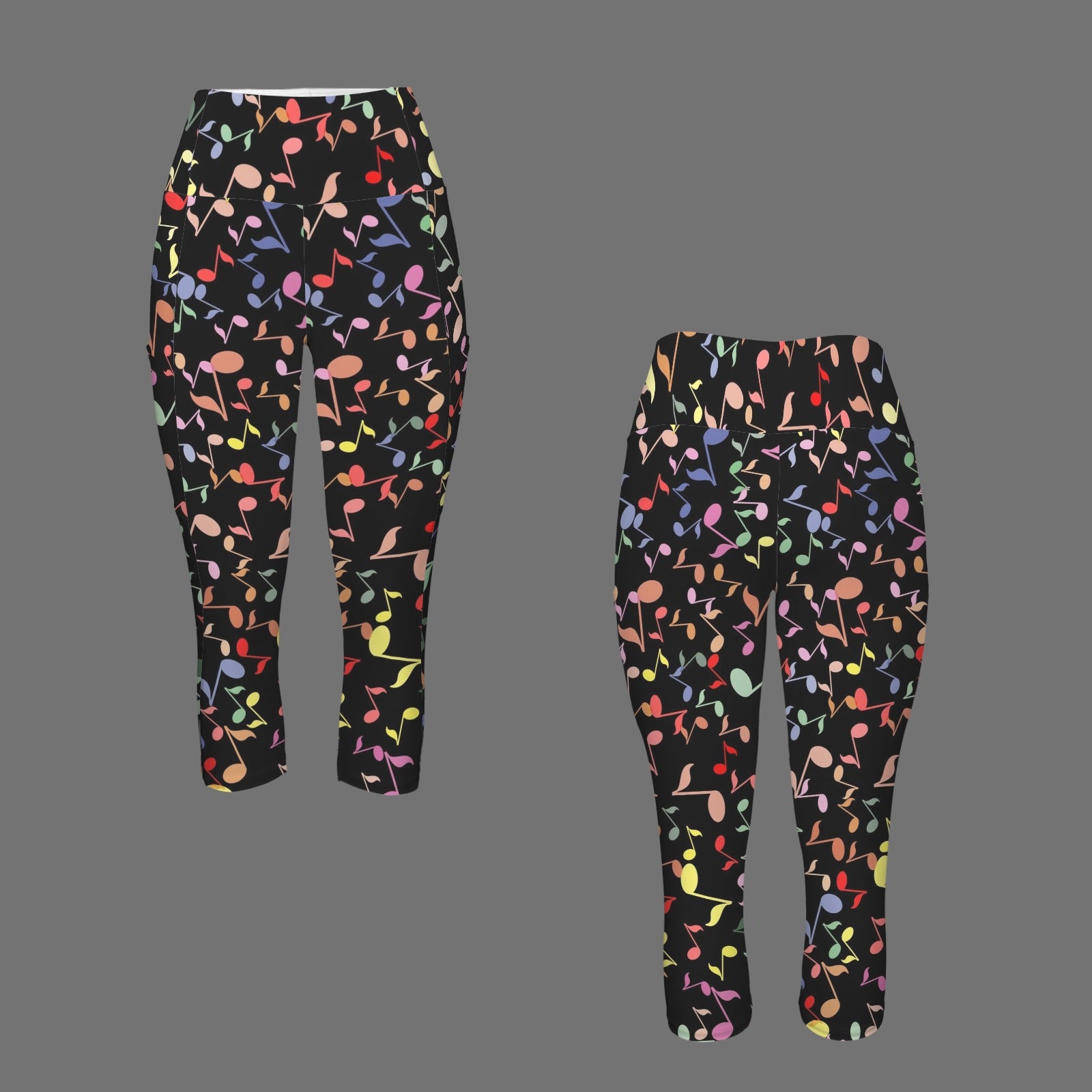 Quavers, Music Notes Women's High Waist Pocket Capri Yoga Leggings Women's High Waist Capri Yoga Leggings Music Printed Offshore