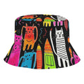 Colourful Cats Kids Bucket Hat black Kids Bucket Hat animal Printed Offshore