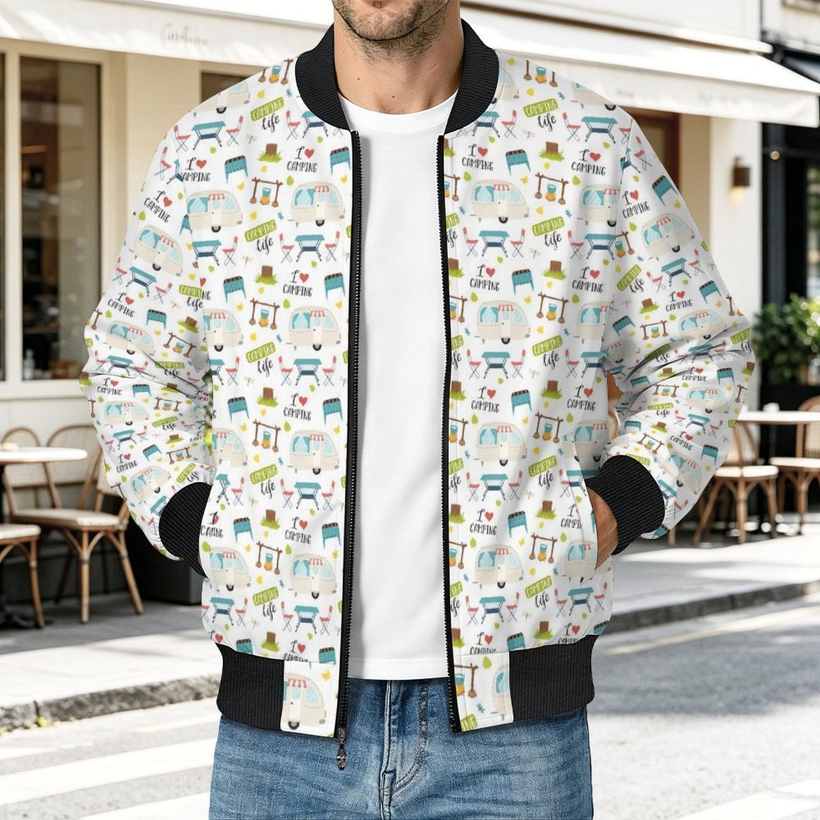 Camping Life Men's Casual Zip‑Up Bomber Jacket