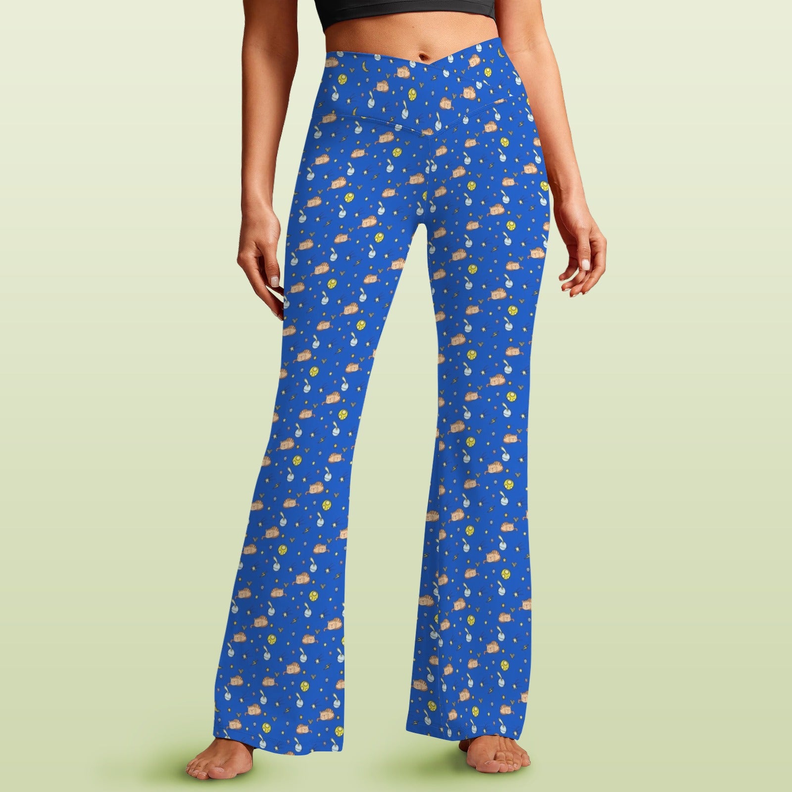 Cats In Space - High Waist Crossover Tummy Control Flare Leggings