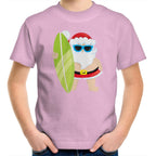 Surf Summer Santa - Kids Youth T-Shirt Pink Kids Christmas T-shirt Christmas Printed In Australia