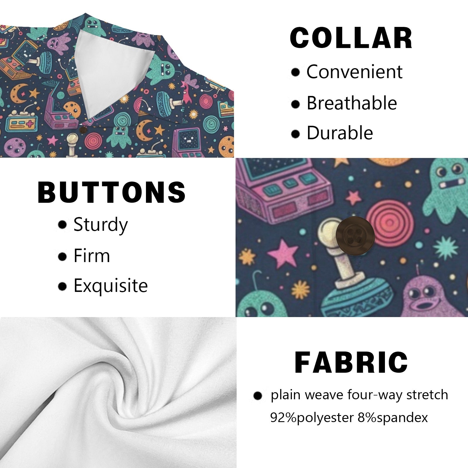 Space Arcade - Men's Short Sleeve Hawaiian Shirt Men's Hawaiian Shirt (New) Games Printed Offshore Retro