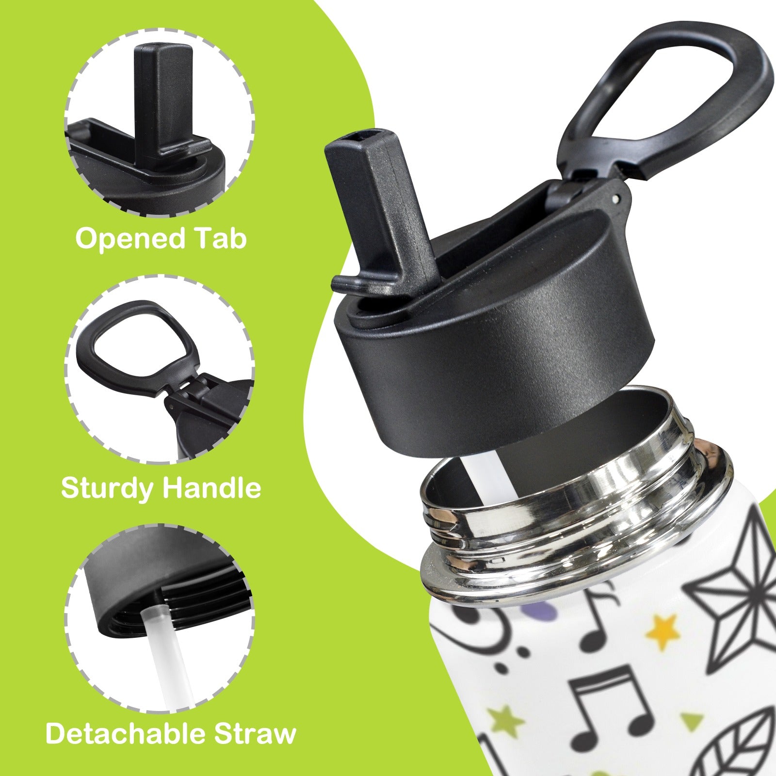 Music Time 12oz Kids Water Bottle with Straw Lid