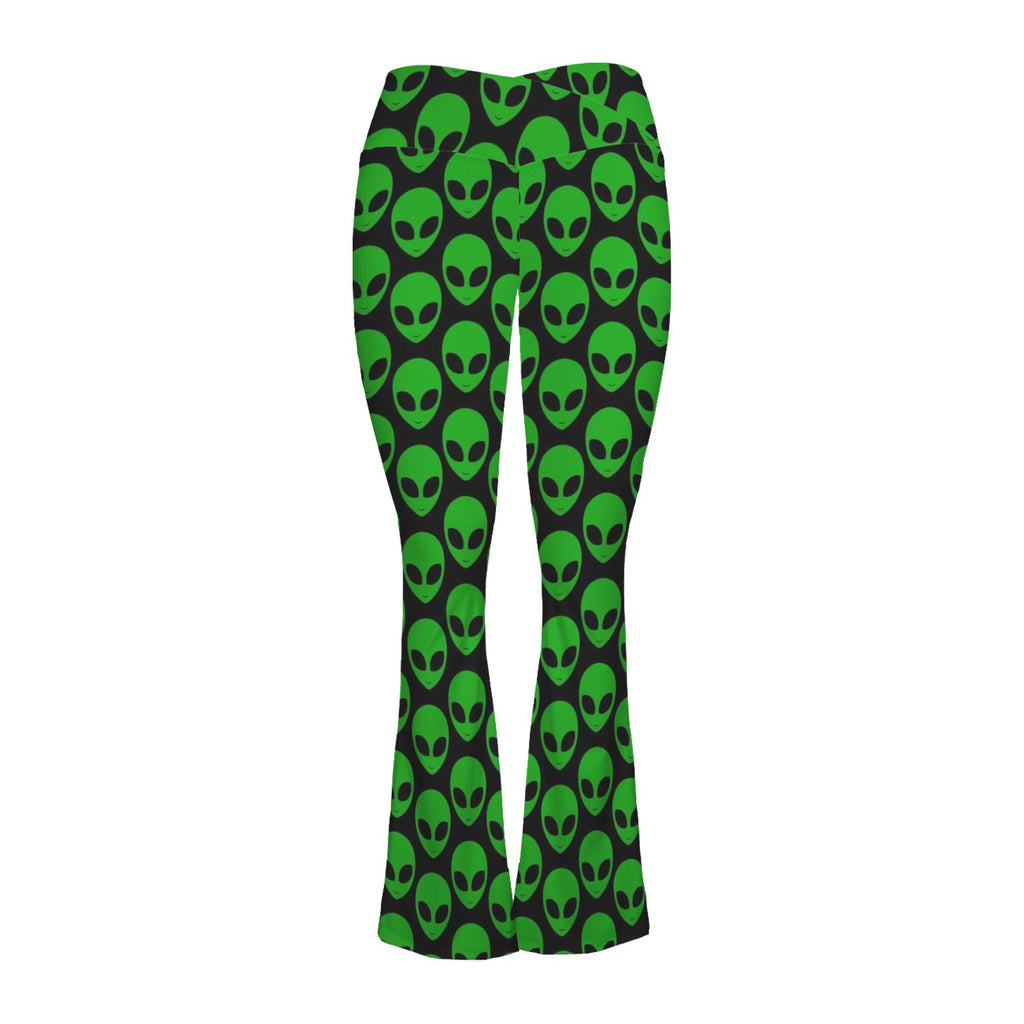 Aliens High Waist Crossover Tummy Control Flare Leggings High Waist Flare Leggings Printed Offshore Sci Fi