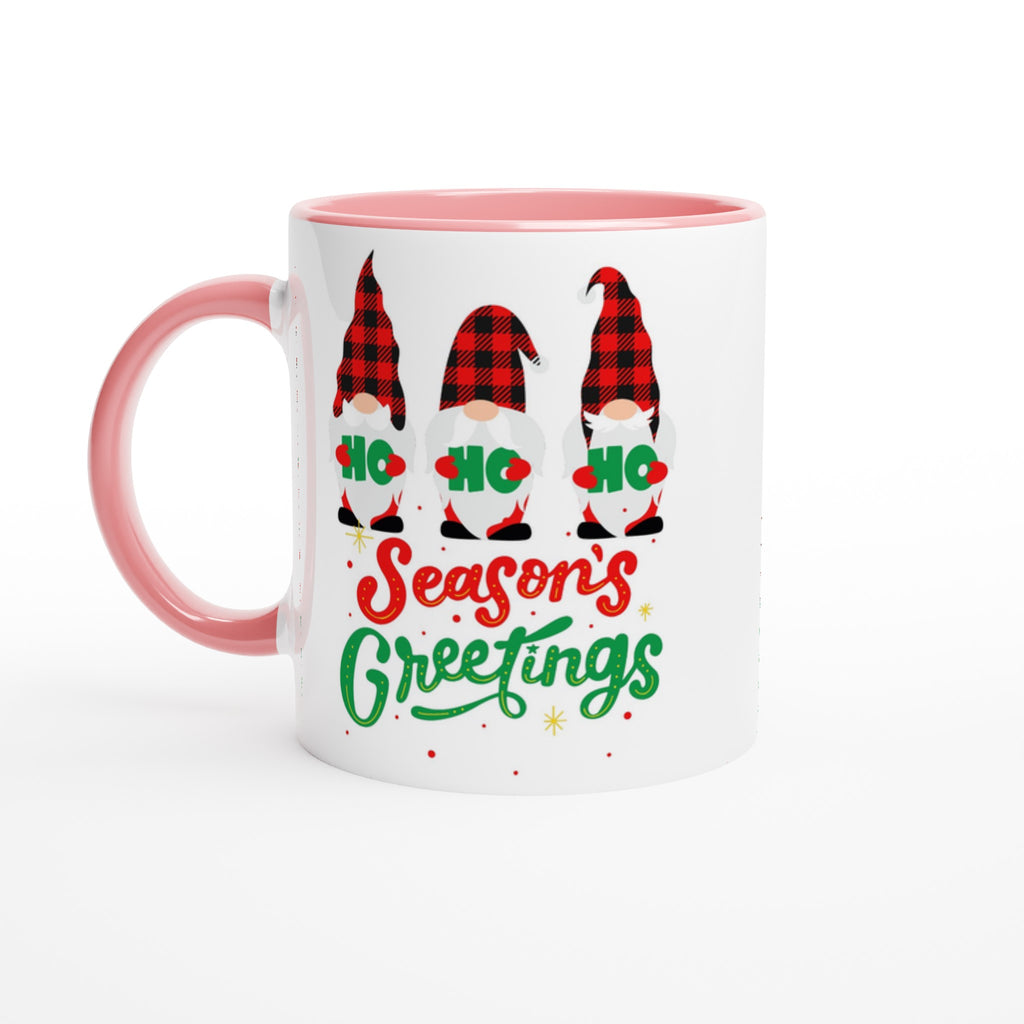Christmas Gnome, Season's Greetings - White 11oz Ceramic Mug with Colour Inside Ceramic Pink Christmas Colour Mug Christmas Globally Fulfilled