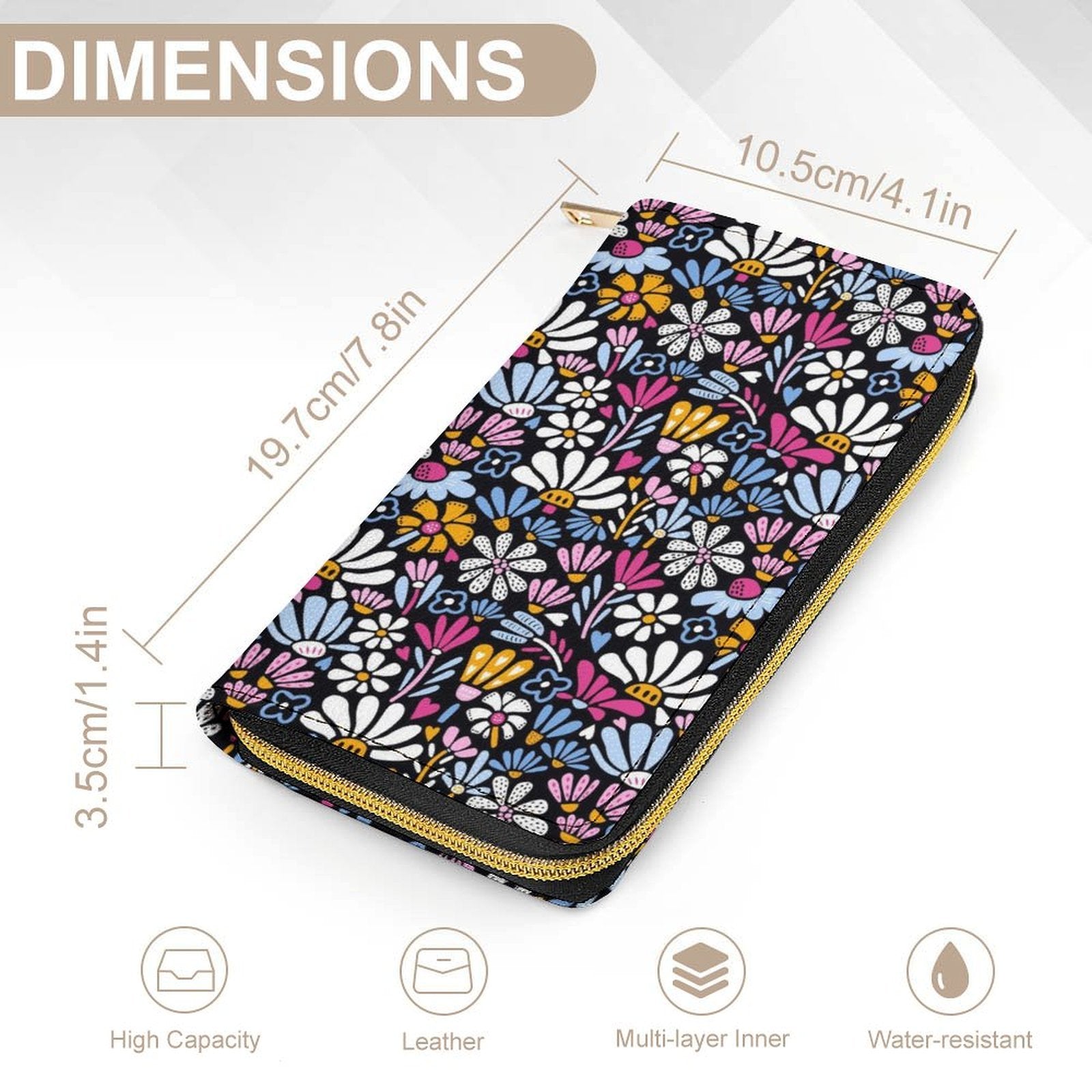 Graphic Flowers On Black - PU Leather Wallet