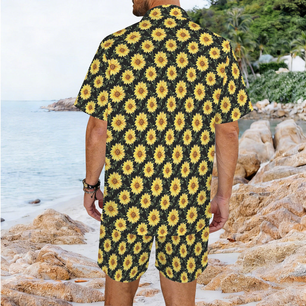 Painted Sunflower Men's Hawaiian Shirt & Shorts Set Men's Hawaiian Shirt & Shorts Set Plants Printed Offshore