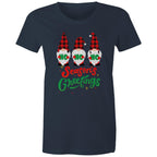 Christmas Gnomes, Seasons Greetings - Womens T-shirt Navy Womens Christmas T-shirt Christmas Printed In Australia