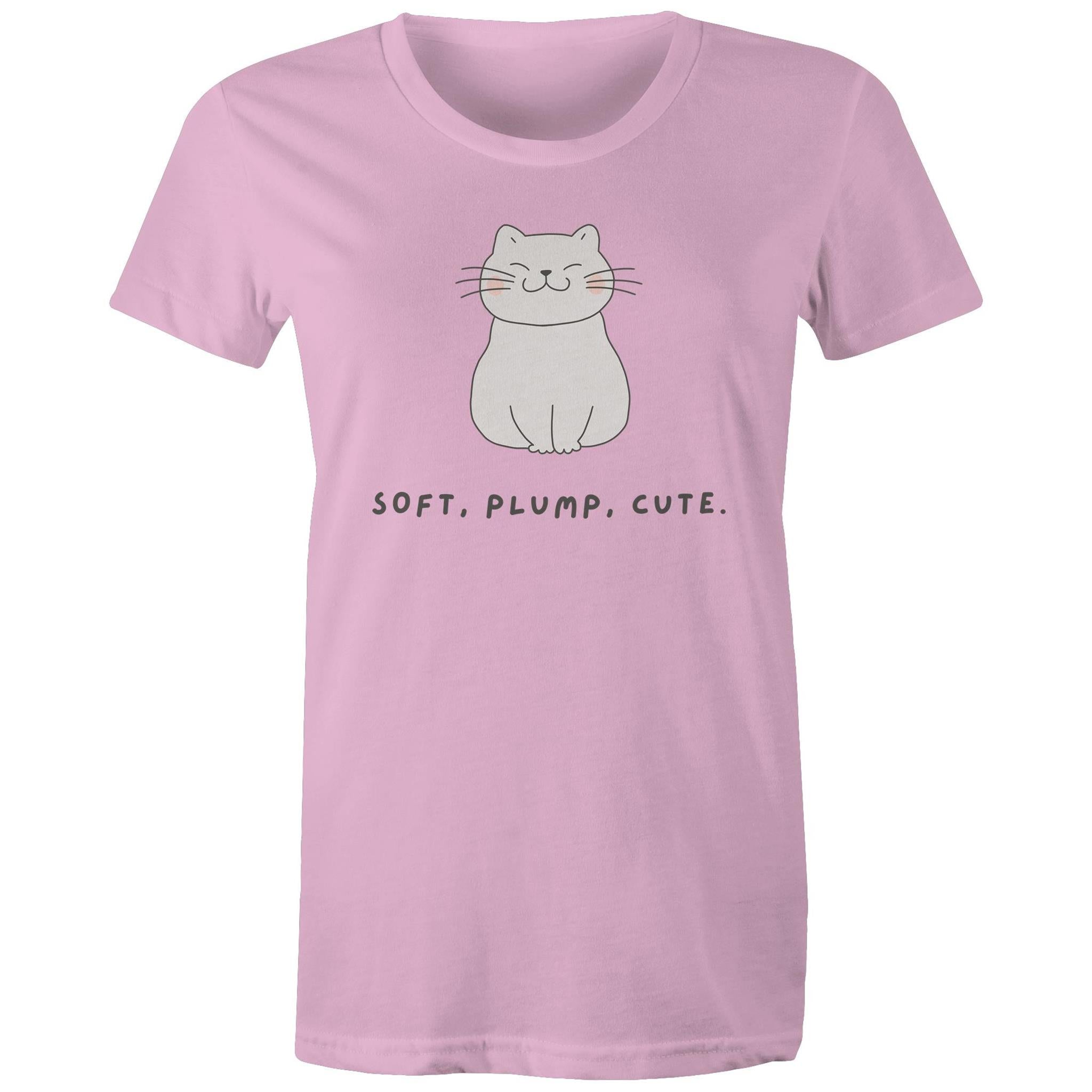 Cat, Soft, Plump Cute - Womens T-shirt Pink Womens T-shirt animal Printed In Australia