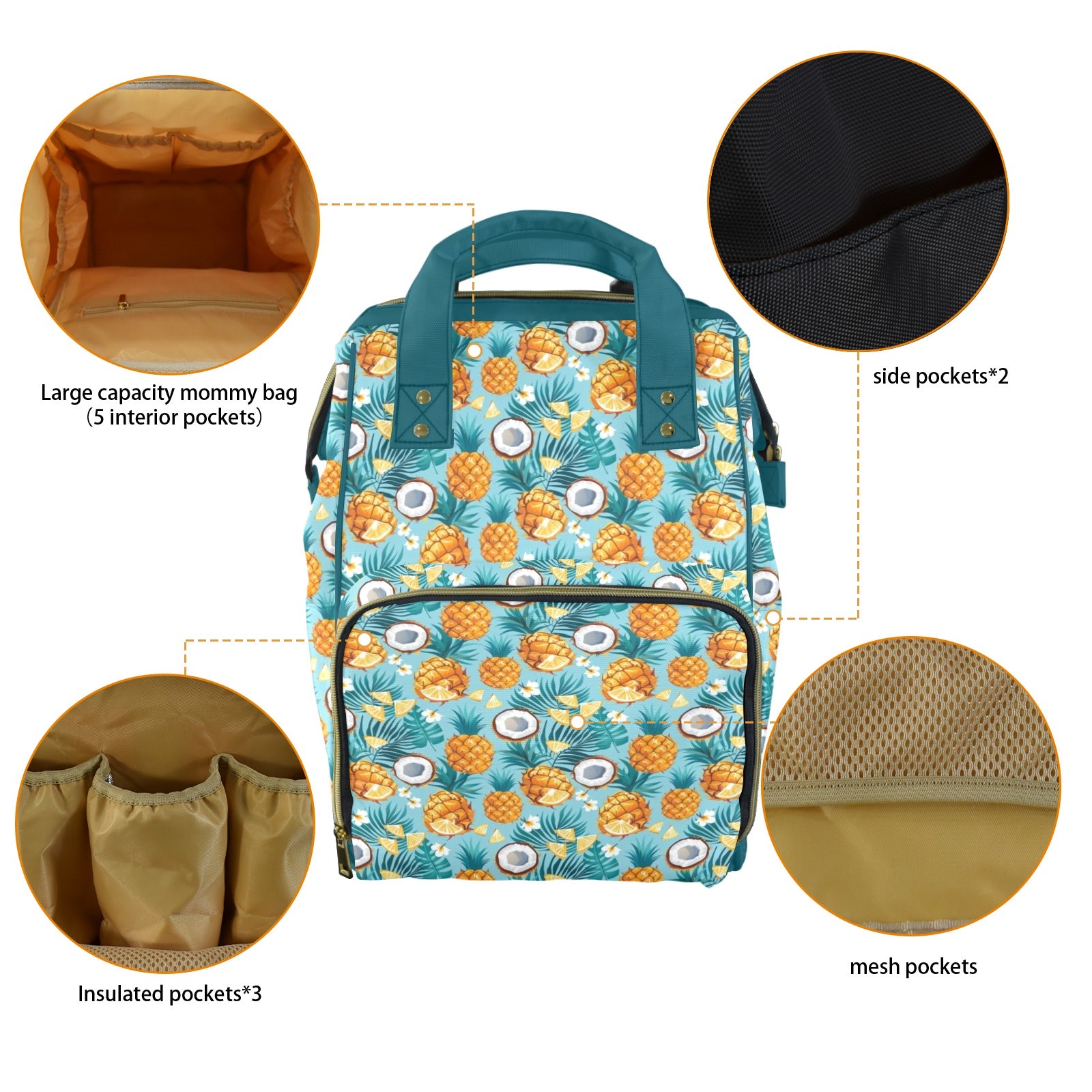Pineapple Coconut Multi-Function Backpack, Nappy / Diaper Bag Multi-function Backpack, Nappy / Diaper Bag Food Printed Offshore