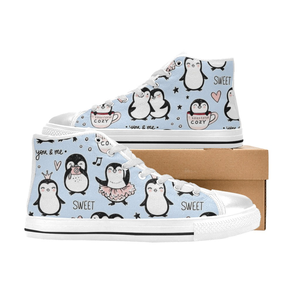 Penguin Love - Kids High Top Canvas Shoes