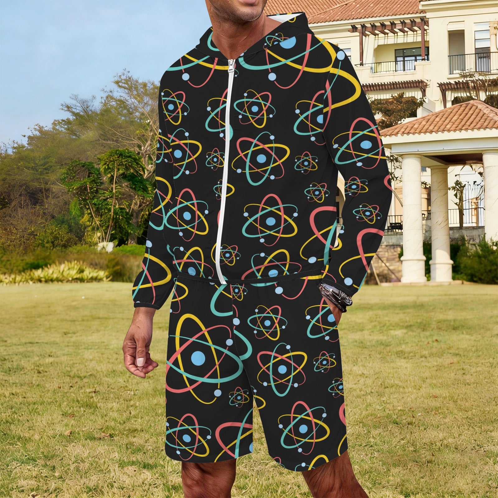 Atoms Men's Lightweight Sun Hoodie & Shorts Set Men's Lightweight Sun Hoodie & Shorts Printed Offshore Science