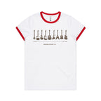 Guitar Timeline - Women's Ringer Tee White Red Womens Ringer T-shirt Music Printed In Australia