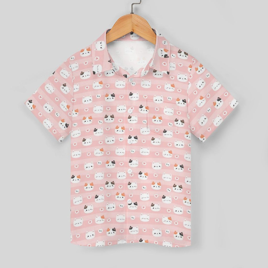 Pink Cats Kids Youth Short Sleeve Button Up Shirt