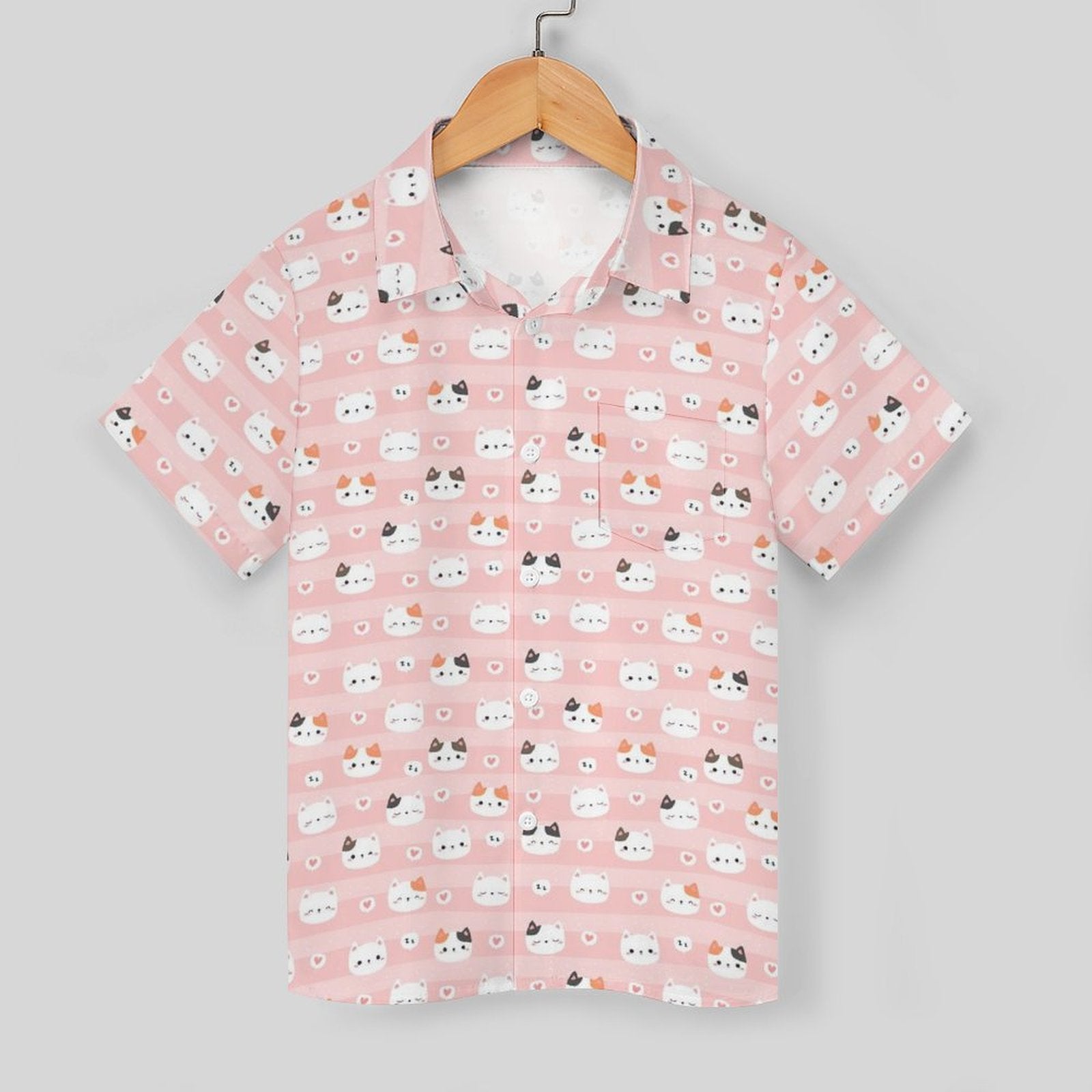 Pink Cats Kids Youth Short Sleeve Button Up Shirt