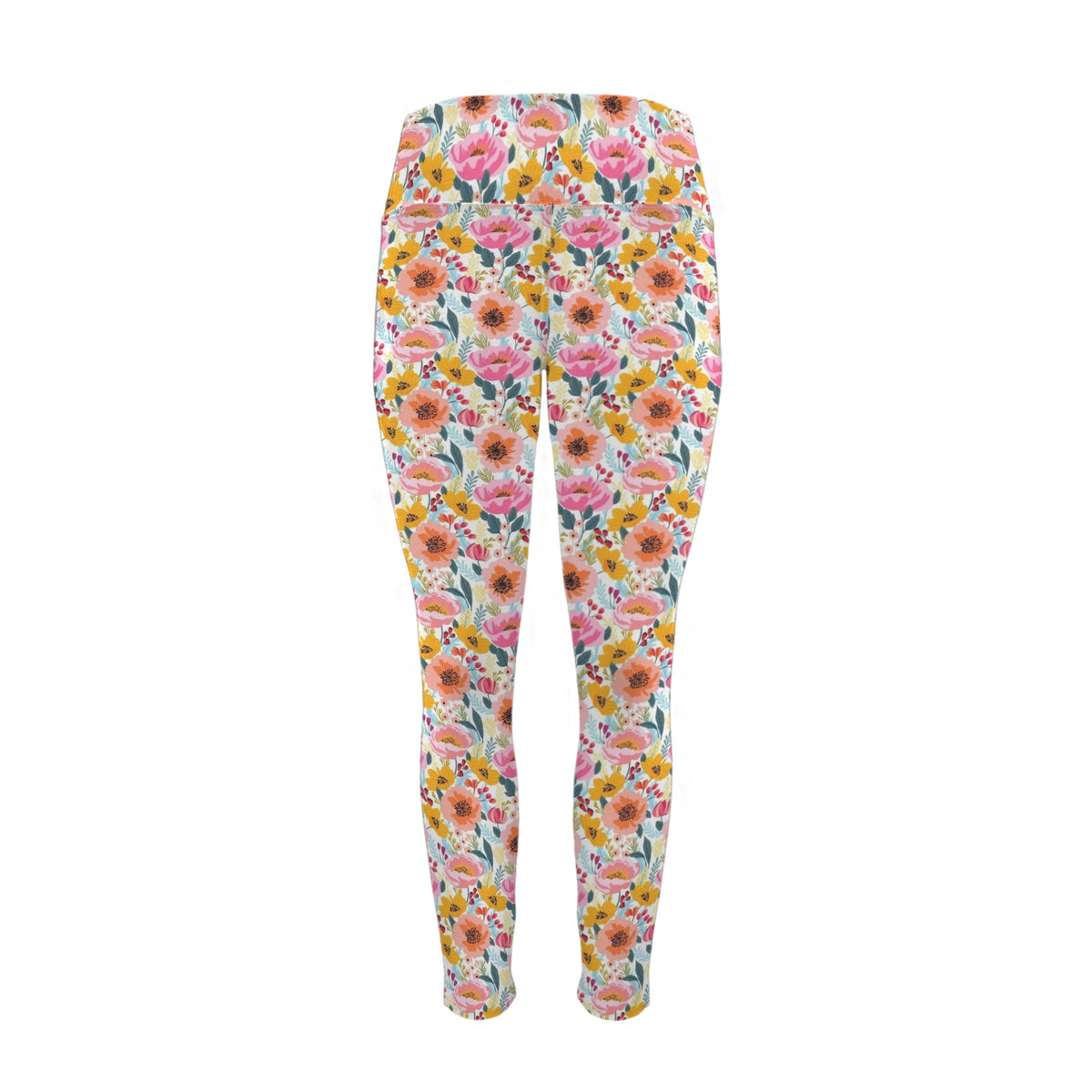 Bright And Colourful Flowers Women's High Waist Pockets Yoga Leggings