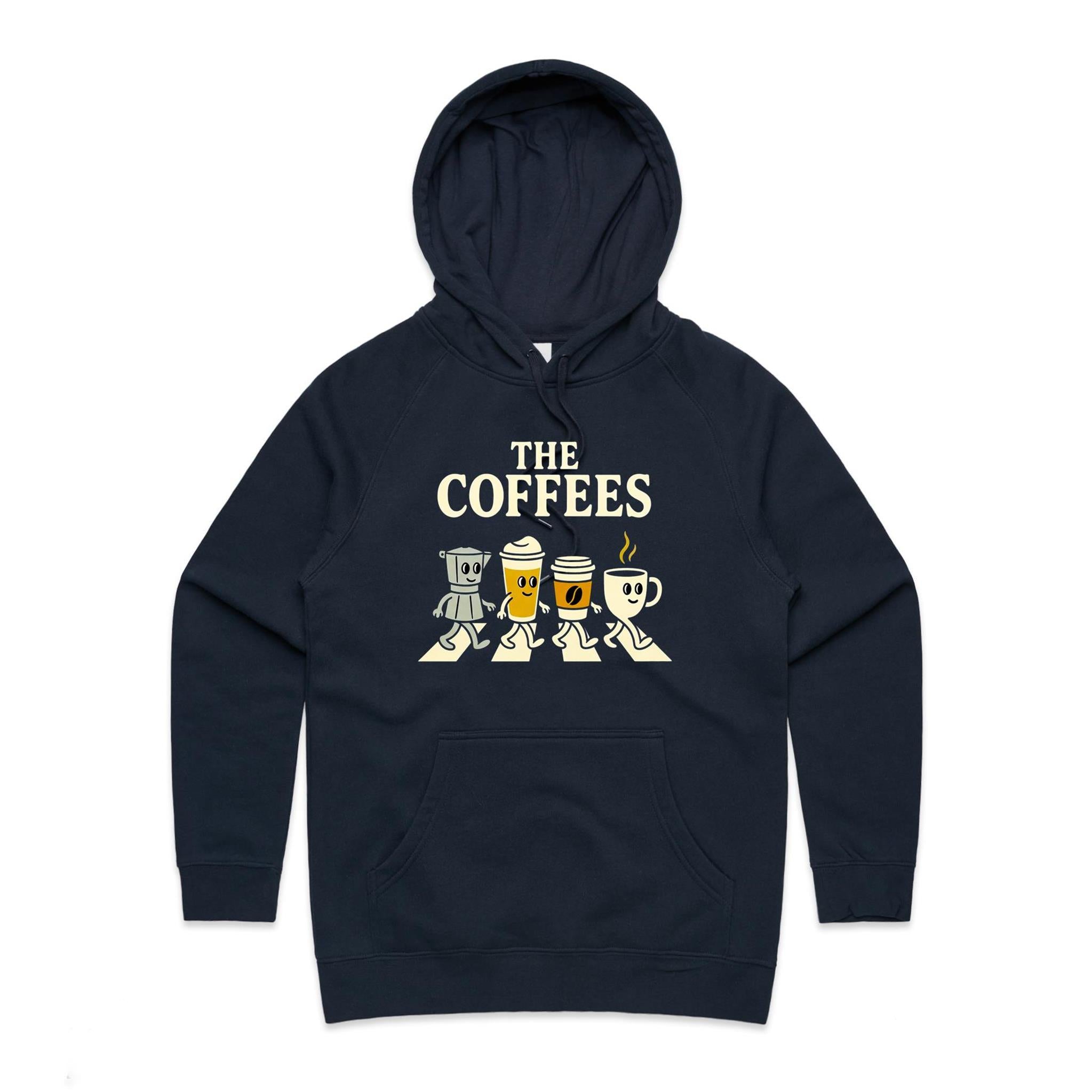 The Coffees, Crossing Road Women's AS Colour Hoodie Navy Womens Hoodie Coffee Music Printed In Australia
