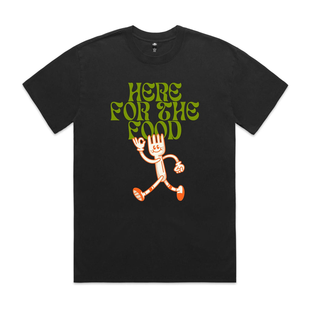 Here For The Food AS Colour Heavy Faded Tee Unisex Faded Black Heavy Faded T-shirt Food Printed In Australia