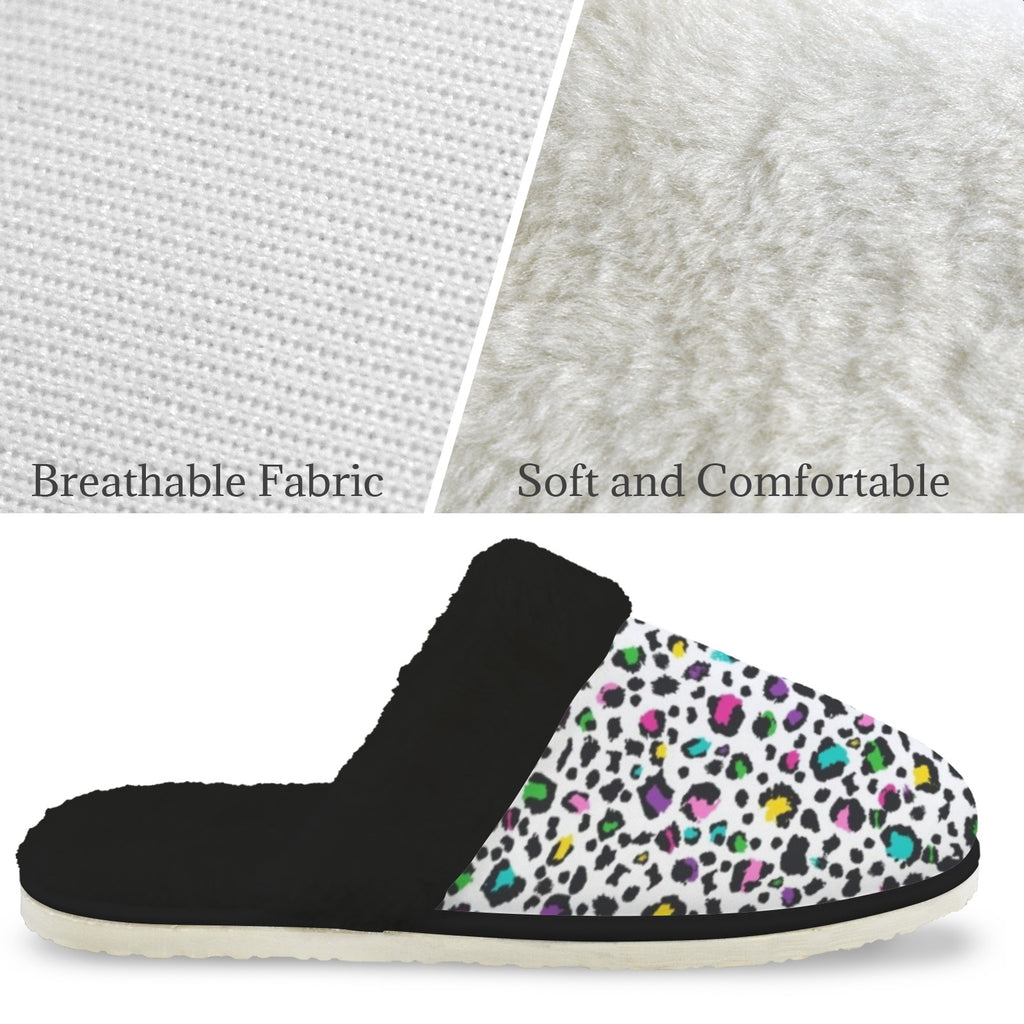 Animal Print In Colour Women's Fur Trim Thick-Sole Indoor Slippers Women's Fur Trimmed Slippers animal Printed Offshore