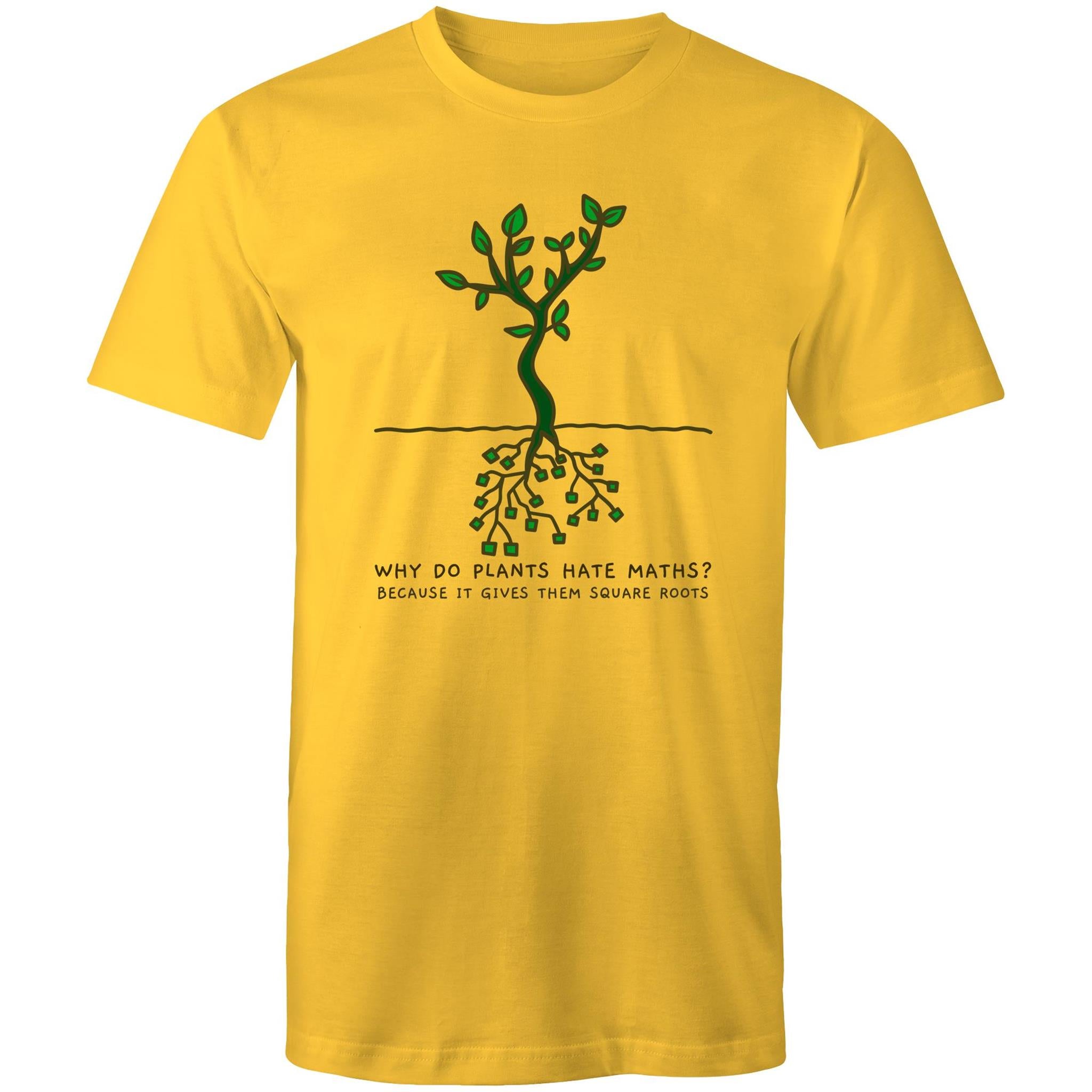 Square Roots, Maths - Mens T-Shirt Yellow Mens T-shirt Maths Printed In Australia