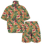 Vintage Hawaiian Floral Women's Windbreaker Short Set Women's Windbreaker Short Set Plants Printed Offshore