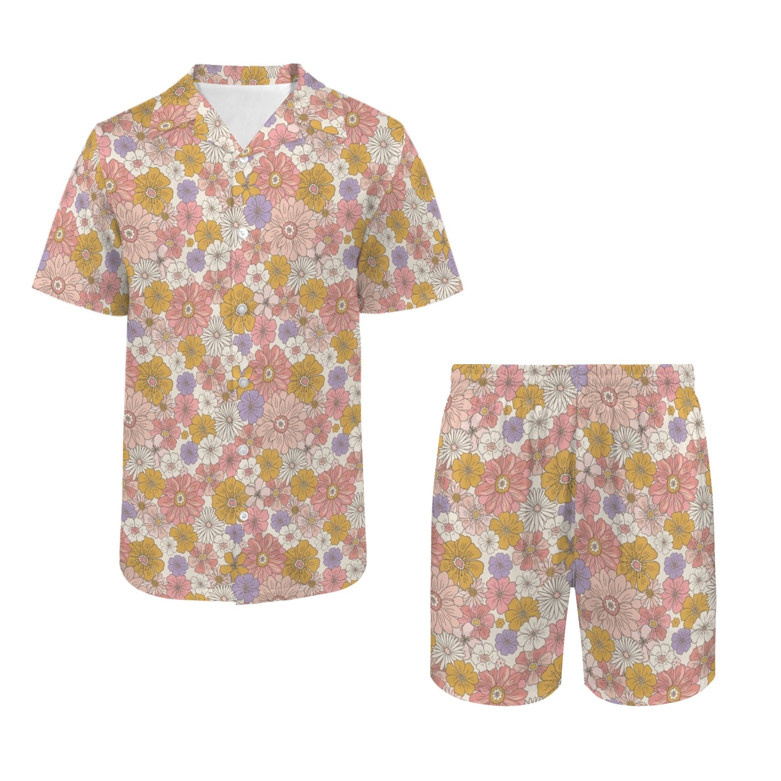 Faded Floral Men's Hawaiian Shirt & Shorts Set