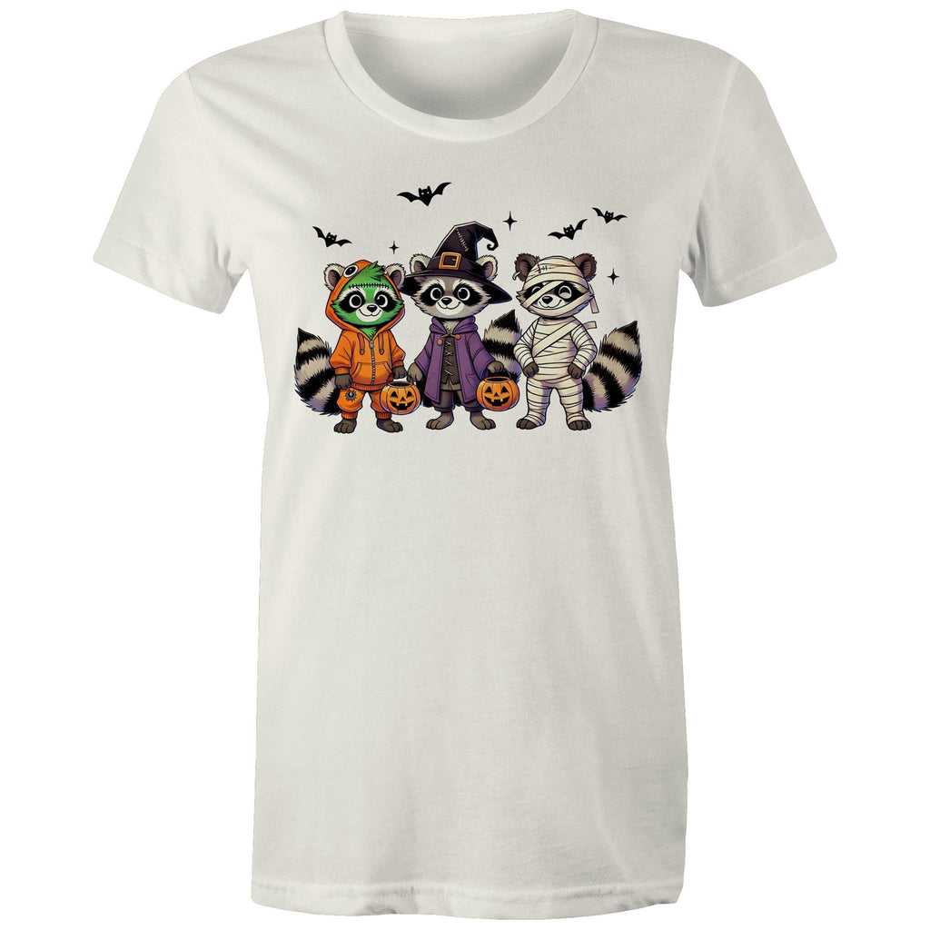 Halloween Raccoons - Womens T-shirt Natural Womens T-shirt Halloween Printed In Australia