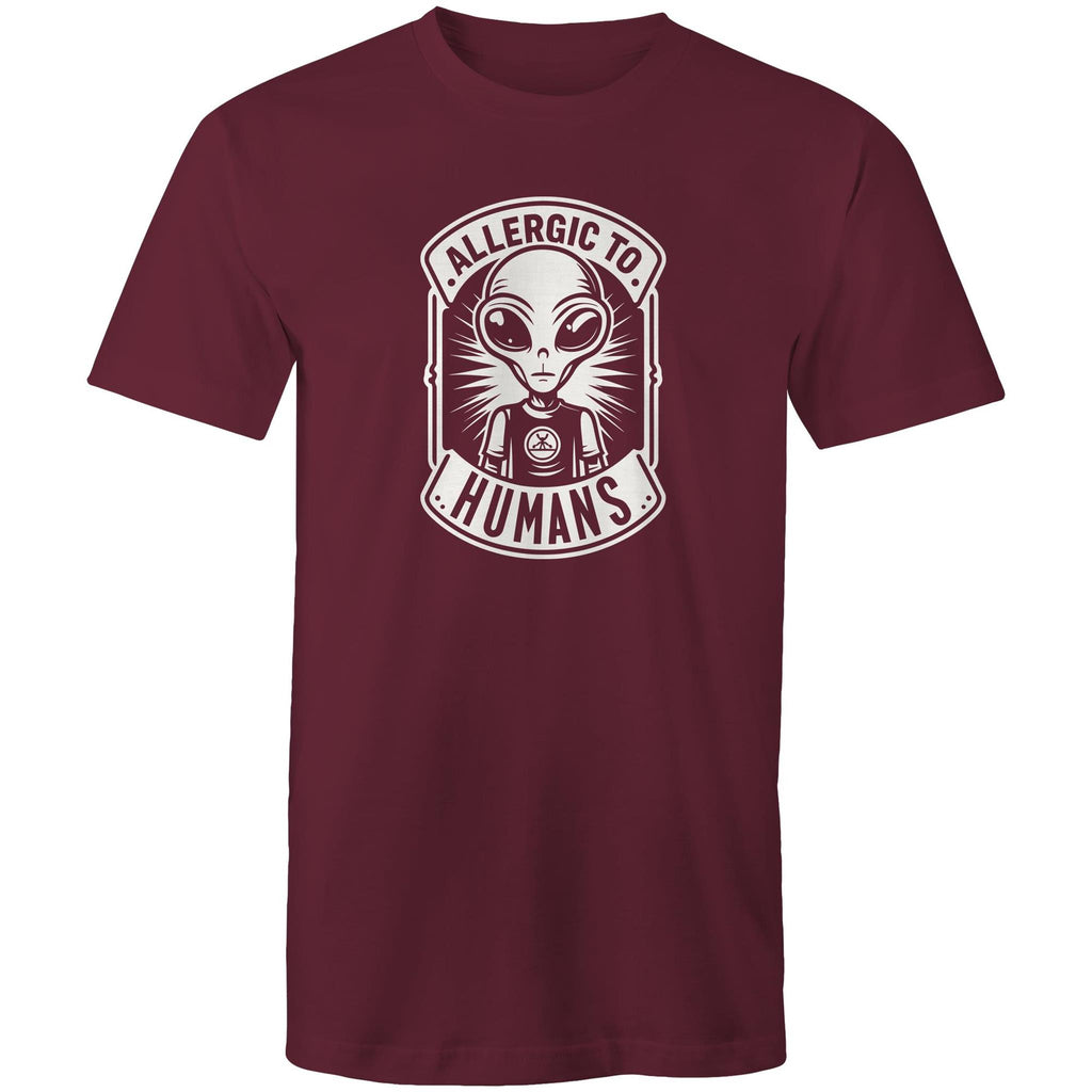 Alien, Allergic To Humans - Mens T-Shirt Burgundy Mens T-shirt Printed In Australia Sci Fi