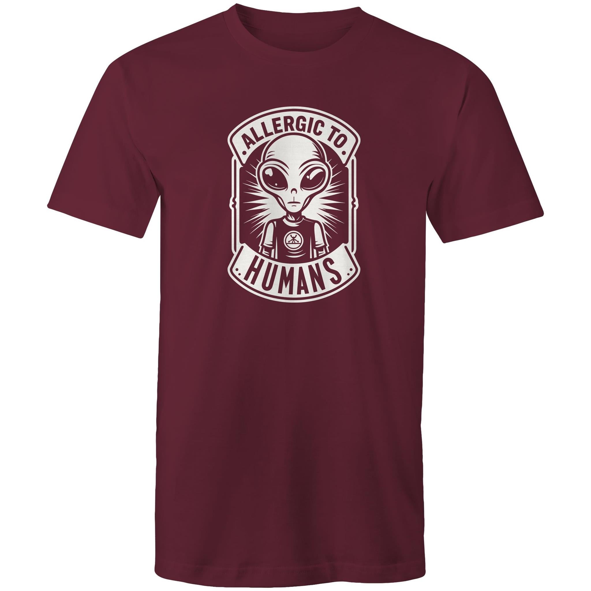 Alien, Allergic To Humans - Mens T-Shirt Burgundy Mens T-shirt Printed In Australia Sci Fi