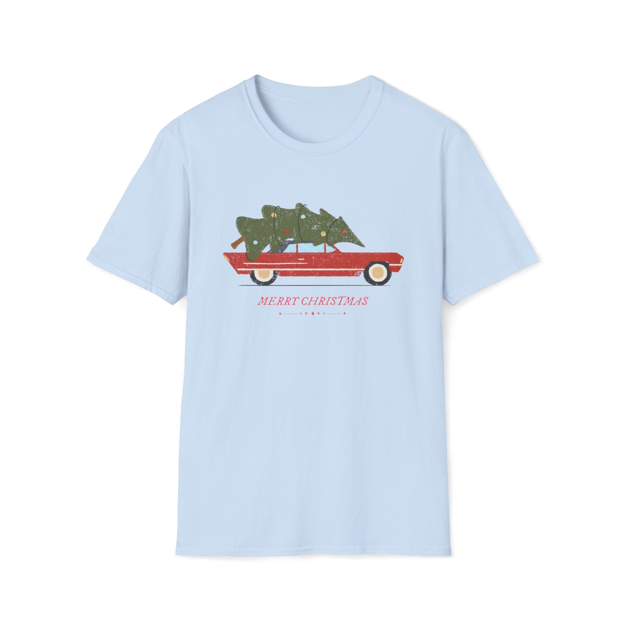 Retro Christmas Tree On Car - Unisex Softstyle T-Shirt