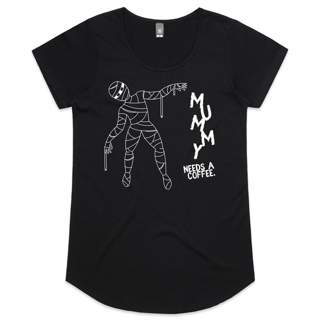 Mummy Needs A Coffee - Womens Scoop Neck T-Shirt Black Womens Scoop Neck T-shirt Coffee Mum Printed In Australia