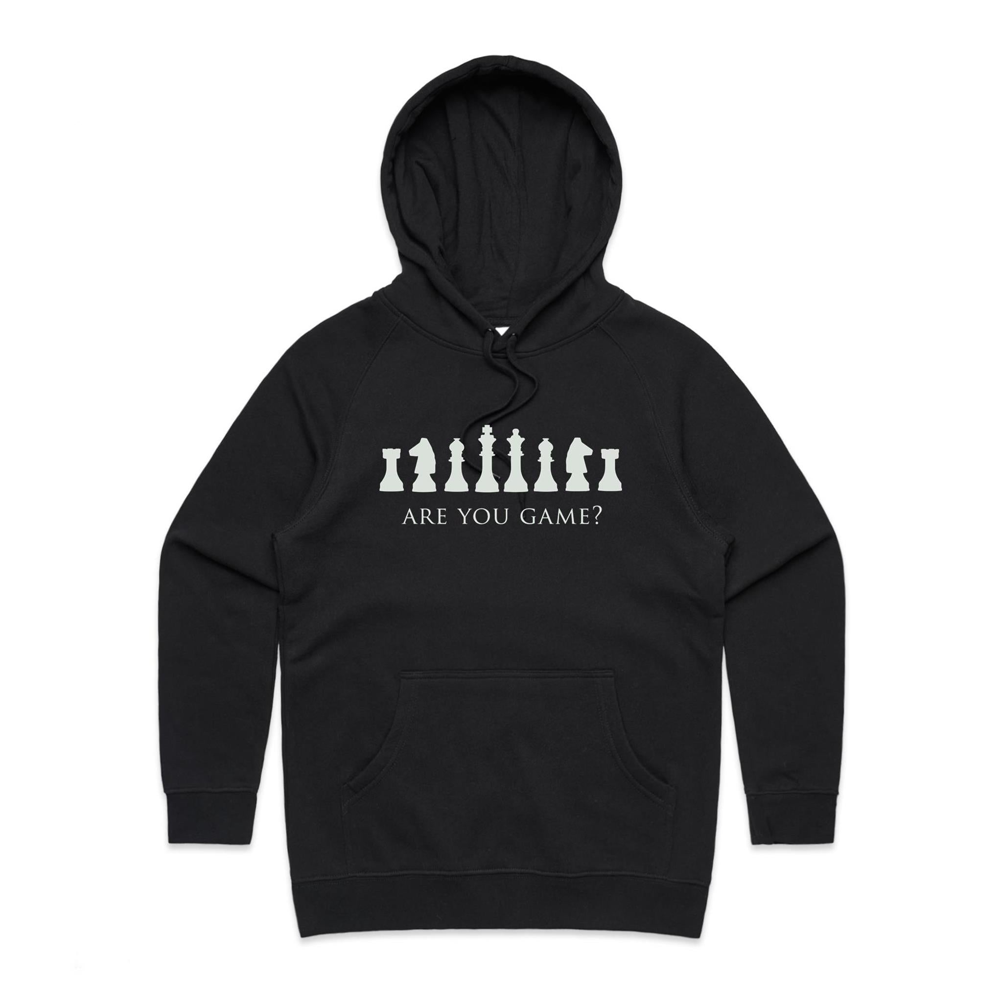 Are You Game, Chess - Womens Hoodie Black Womens Hoodie Chess Games Printed In Australia