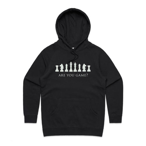 Are You Game, Chess - Womens Hoodie Black Womens Hoodie Chess Games Printed In Australia