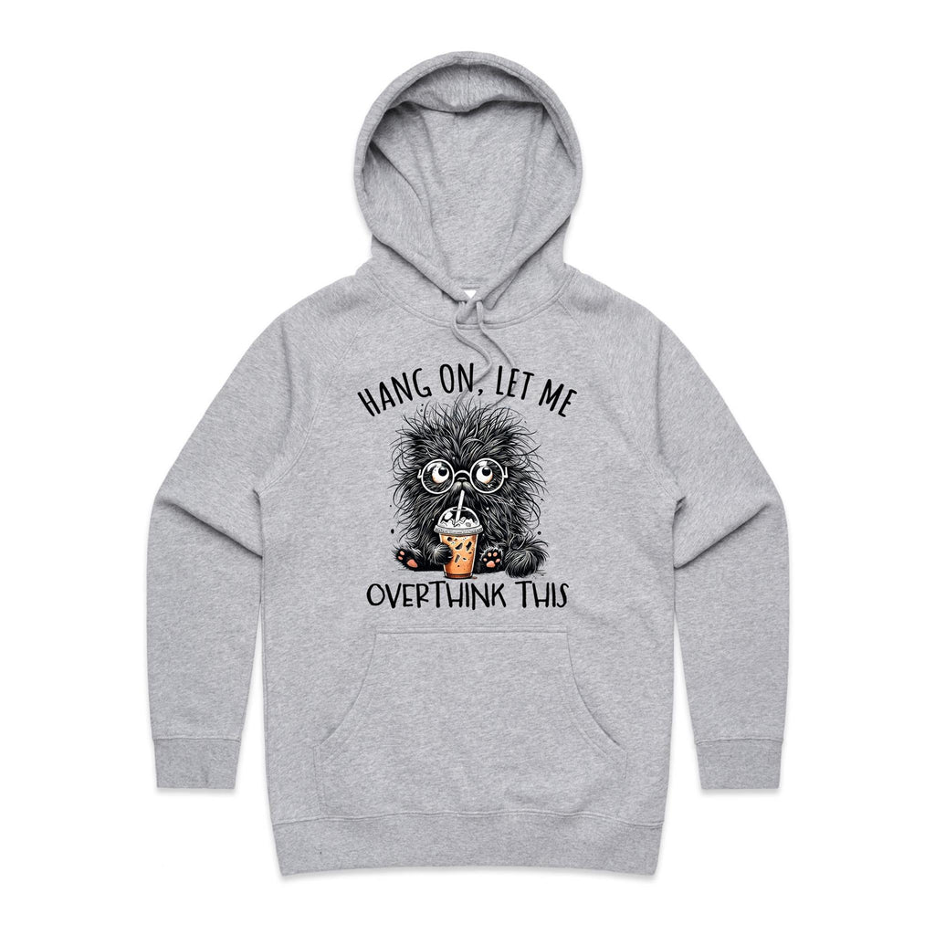 Frazzled Cat, Hang On Let Me Overthink This Women's AS Colour Hoodie Grey Marle Womens Hoodie animal Printed In Australia