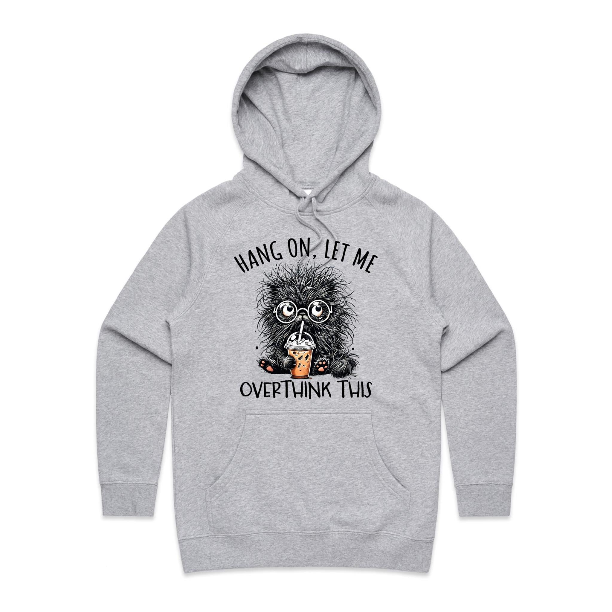 Frazzled Cat, Hang On Let Me Overthink This Women's AS Colour Hoodie Grey Marle Womens Hoodie animal Printed In Australia