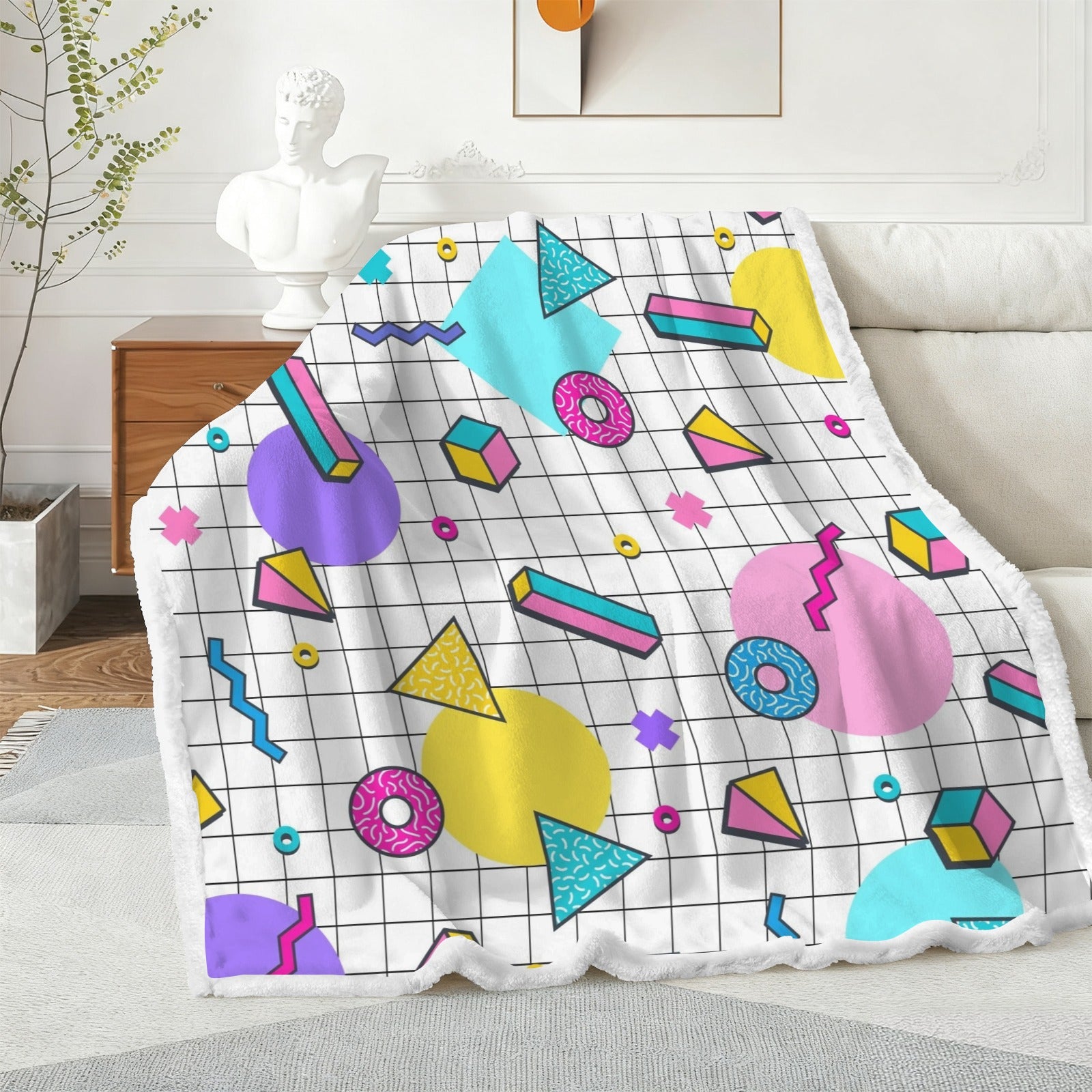 80's Grid - Double-Layer Fleece Blanket 51"x59"