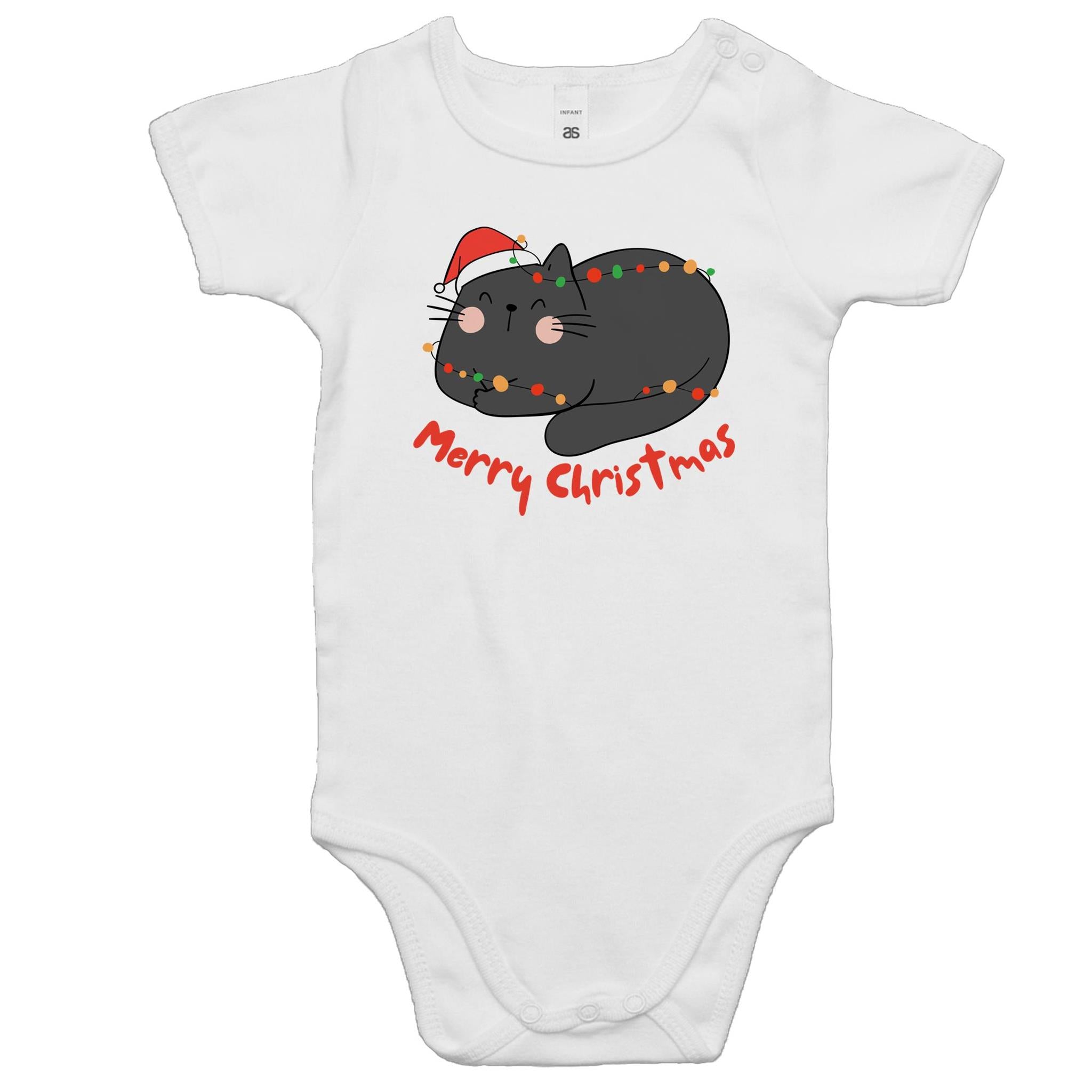 Merry Christmas Cat - Baby Bodysuit White Baby Christmas Bodysuit Christmas Printed In Australia