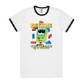 Fun Begins With The Press Of A Button, Game Console - Staple Ringer Tee White Black Ringer T-Shirt Games Printed In Australia