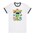 Fun Begins With The Press Of A Button, Game Console - Staple Ringer Tee White Black Ringer T-Shirt Games Printed In Australia