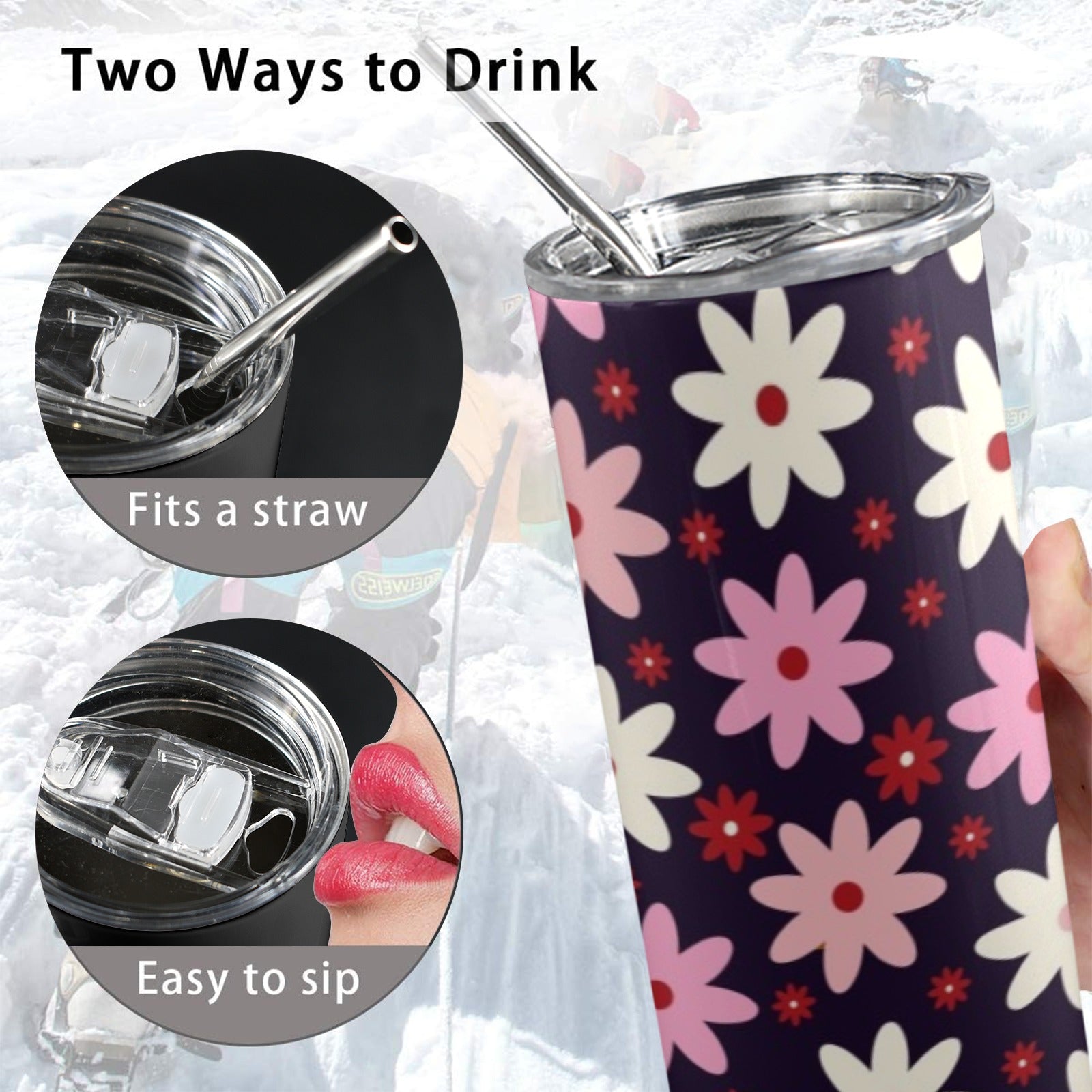 Pink Daisy - 20oz Tall Skinny Tumbler with Lid and Straw