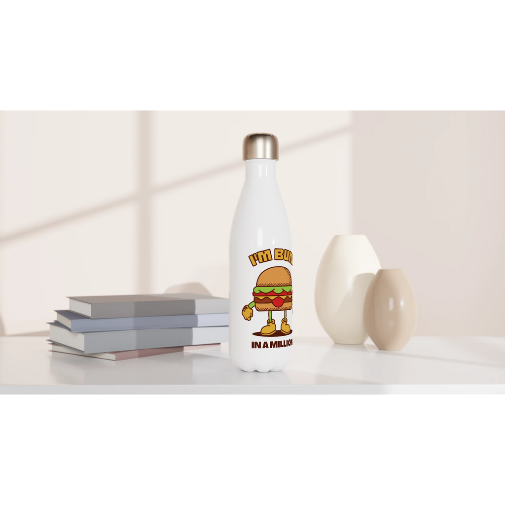 I'm Bun In A Million, Hamburger - White 17oz Stainless Steel Water Bottle White Water Bottle Food Globally Fulfilled