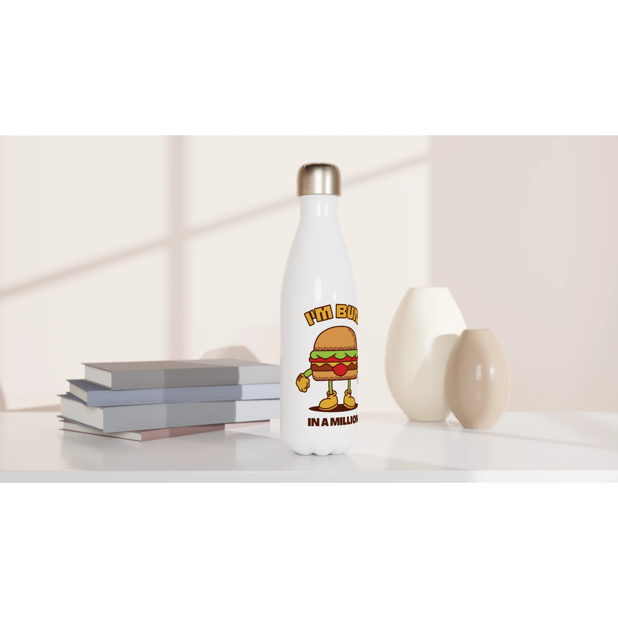I'm Bun In A Million, Hamburger - White 17oz Stainless Steel Water Bottle White Water Bottle Food Globally Fulfilled