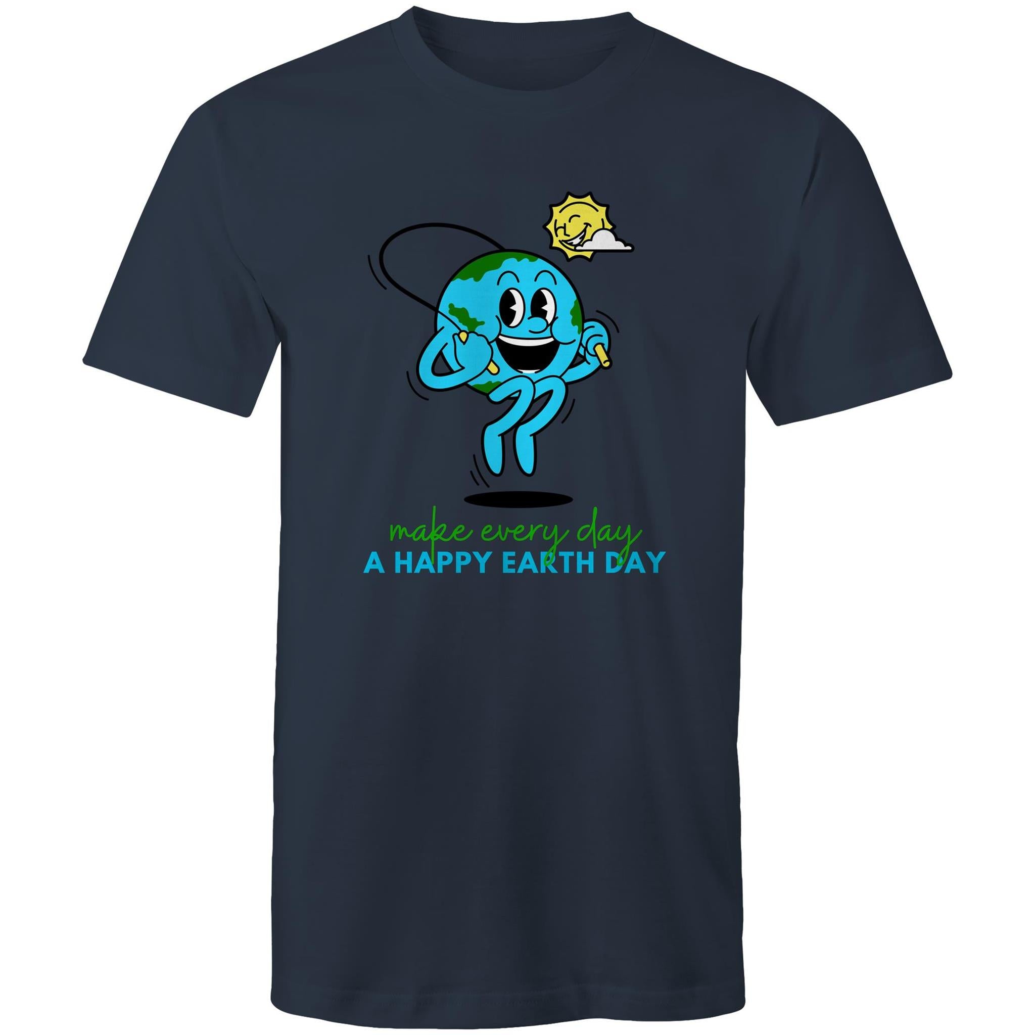 Make Every Day A Happy Earth Day - Mens T-Shirt Navy Mens T-shirt Environment Printed In Australia
